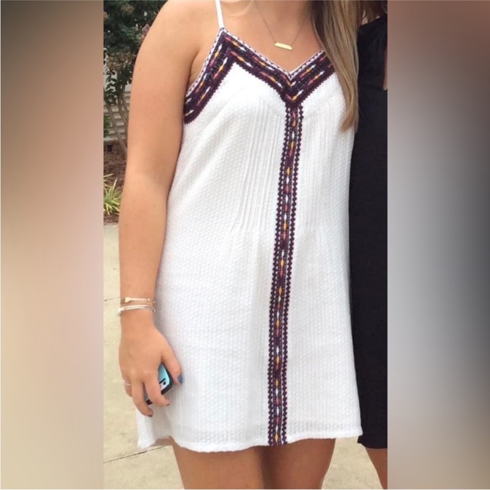 Sanctuary White Spaghetti-Strap Shift Dress with Navy & Burgundy Trim